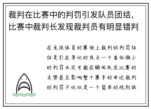 裁判在比赛中的判罚引发队员团结，比赛中裁判长发现裁判员有明显错判应